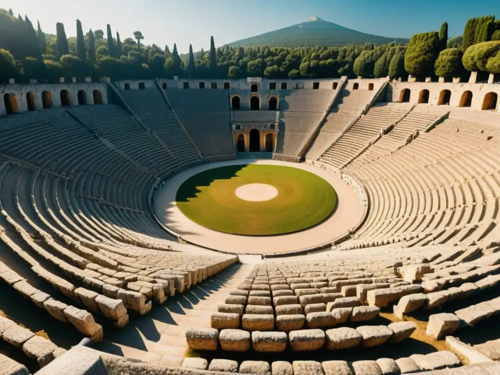 Vista detallada del estadio olímpico antiguo en Olympia, Grecia, evocando historia y tradición de los Juegos Olímpicos Antiguos Estadísticas